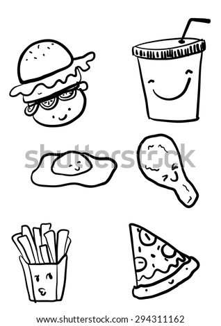 Cute junk food/fast food/healthy,unhealthy food gain weight vector cartoon