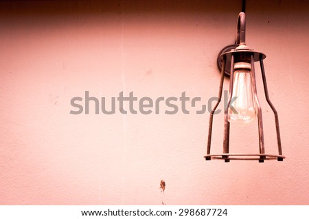 scared, haunted, vintage, grunge, old, aged lamp and copper cement background, texture