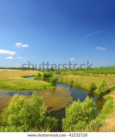 summer panoramic landscape with pond in Russia