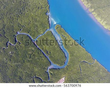 Aerial view on estuaries and strait on Ko Lanta island, Thailand