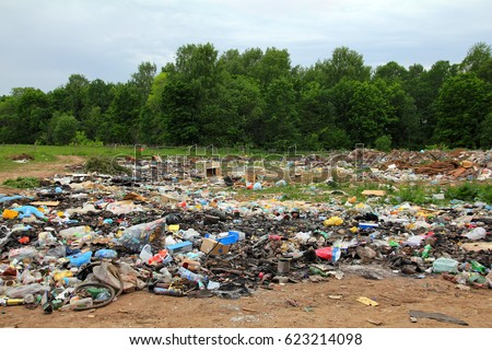 garbage in landfill near forest - environment pollution
