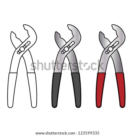 Line And Coloured Drawings.Of An Adjustable Pipe Wrench. Stock Vector