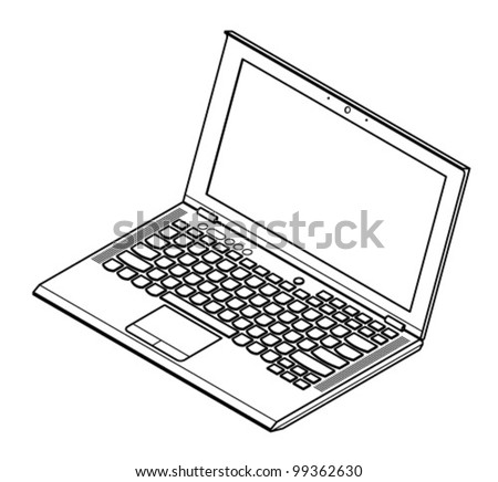 Line-Art Detailed Isometric Drawing Of A Mainstream Business Laptop