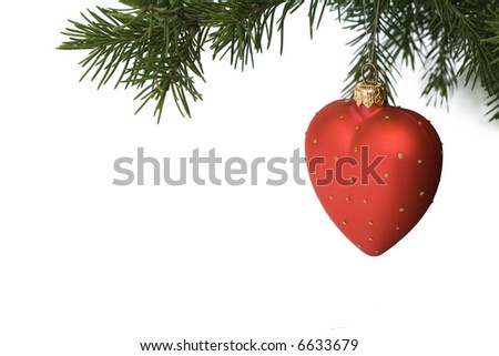 Isolated christmas-tree decoration - red heart