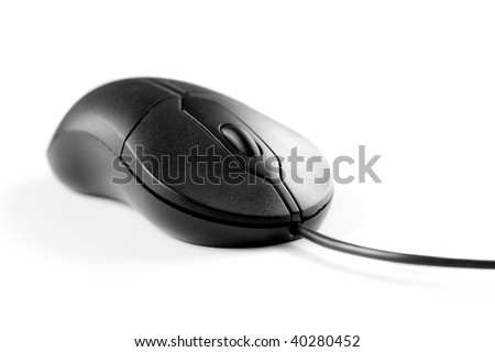 Black computer mouse on white background. Isolated