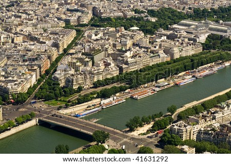 Aerial view on Paris and Seine river