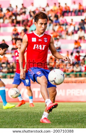 SISAKET THAILAND-JUNE 21: Warut Sap-So of Singhtarua FC. during a training ahead Thai Premier League between Sisaket FC and Singhtarua FC at Sri Nakhon Lamduan Stadium on June 21,2014,Thailand