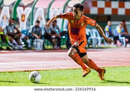 SISAKET THAILAND-OCTOBER 22: Tatree Seeha of Sisaket FC. in action during Thai Premier League between Sisaket FC and Air Force Central FC at Sri Nakhon Lamduan Stadium on October 22,2014,Thailand