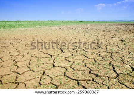 Drought land against a blue sky