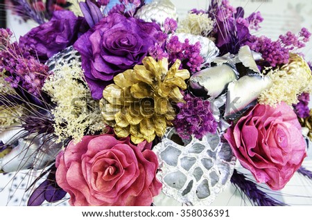 Detail of a colorful bouquet of dried flowers