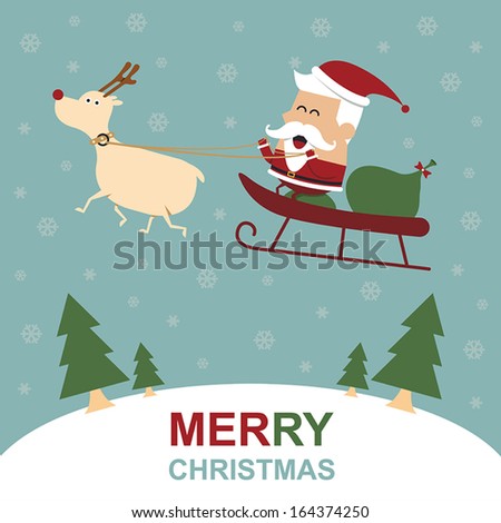 Merry Christmas Greeting Card with Santa Claus and Reindeer Merry Christmas Greeting Card with Santa Claus and Reindeer