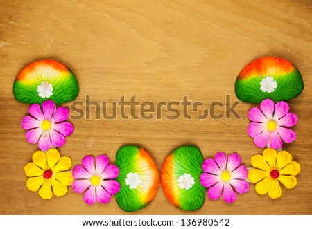 Colorful flower from mulberry paper as frame