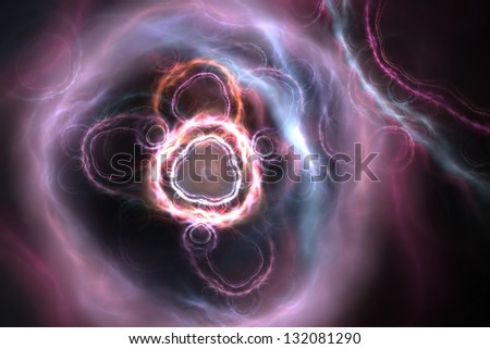 Abstract fractal artwork : multicolored luminescent ripples on black background