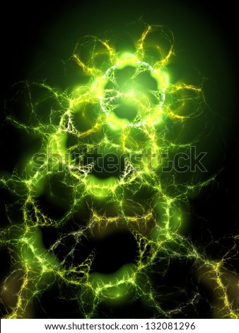 Abstract fractal image : eerie column of electric green light