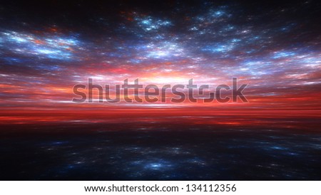 Fractal Horizons - Impressions of a blood-red sunset and starry clouds above a dark sea