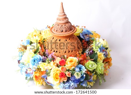 Shaker crafts, pottery of the Thai people and colorful flower