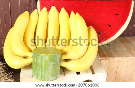 Artificial banana and watermelon