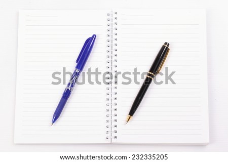 Blank open notebook with pen isolated on white