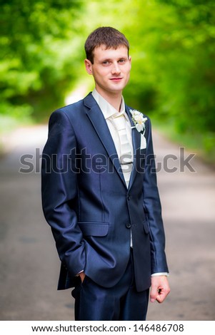 portrait of the beautiful groom on the wedding day