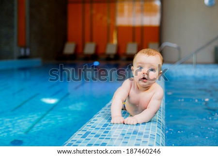 boy in the pool. prevention of diseases of the musculoskeletal system. Swimming lessons for children. health