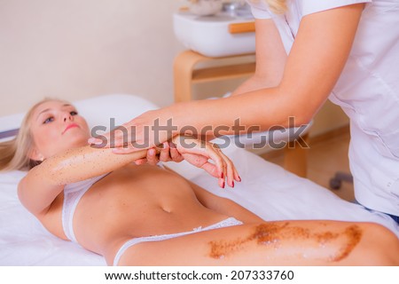 body care, body scrub for skin cream, beautiful girl on reception at the beautician, Beauty and Health