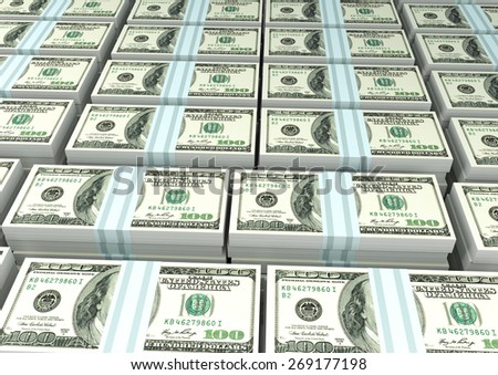 3D stack Piles of America money
