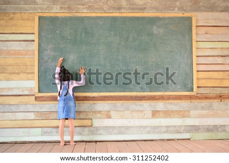Kid write back to school font on old green chalkboard