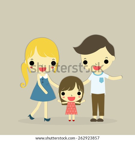 father, mother and their child with happy emotion on brown background