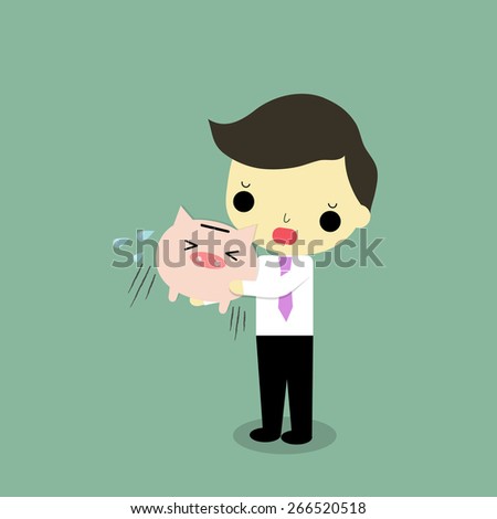 businessman carry empty piggy bank with sad emotion.