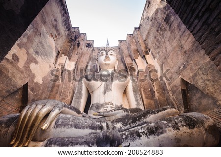 Ancient Lord Buddha  Wat-srichum  World heritage architecture of Sukhothai in Thailand