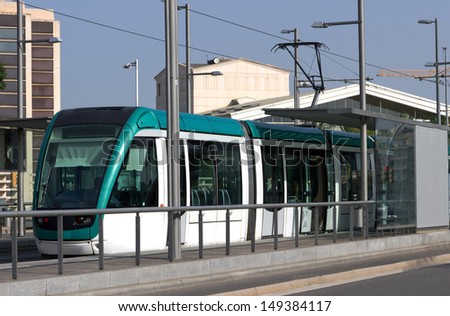 Modern tram in Barcelona, Spain