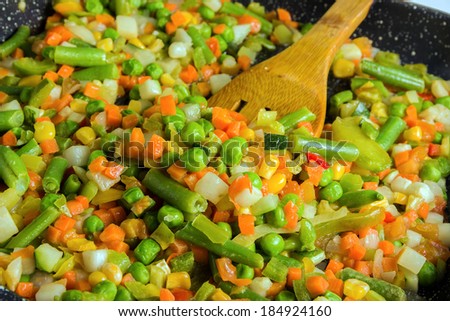 Fried cooked vegetables mixed fresh natural