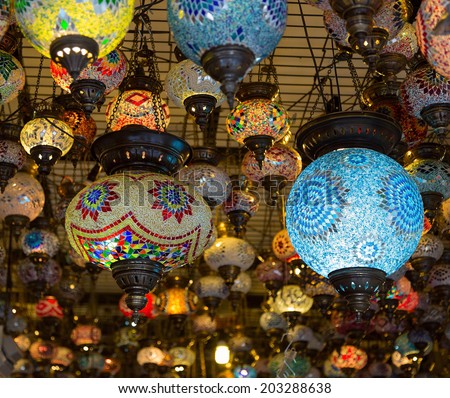 Turkish lamps for sale in the Grand Bazaar Istanbul. Turkey