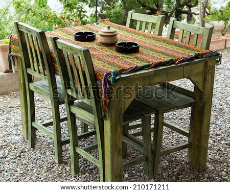 table in restaurant served on traditional turkish tablecloth