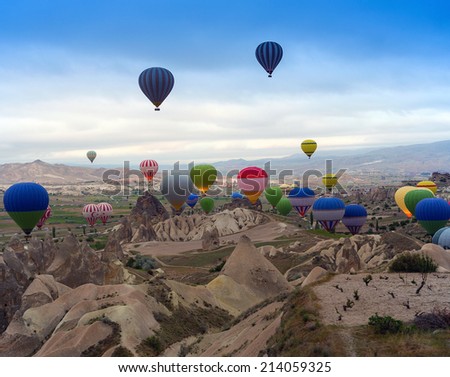 Turkey. Hot air balloon in sunrise mountain Cappadocia.Turkey.