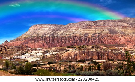 rainbow on mountain landscape valley Cappadocia Turkey