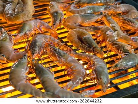Barbecue Grilled shrimp. background eat Restaurant