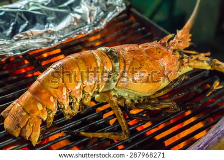 lobster dinner at the restaurant seafood by fire and BBQ Flames.