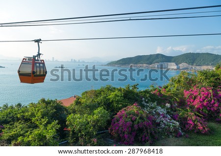 transportation cable car over sea leading to Vinpearl Park, Nha Trang, Vietnam.