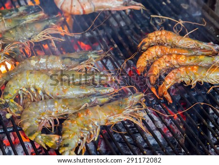 prepared shrimp, prawn grilled barbecued mixed seafood
