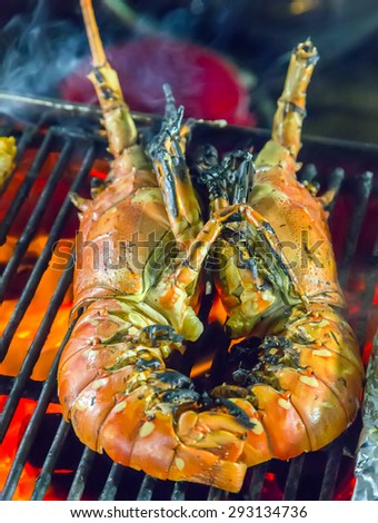 lobster Barbecue cooking seafood. background eat Restaurant