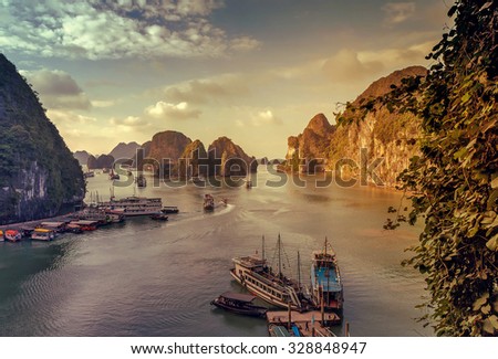 junk Ha Long Bay Ships Vietnam Unesco World Most popular place.