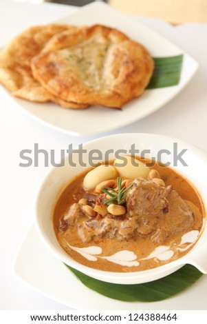 Thai food, Beef massaman curry with roti.