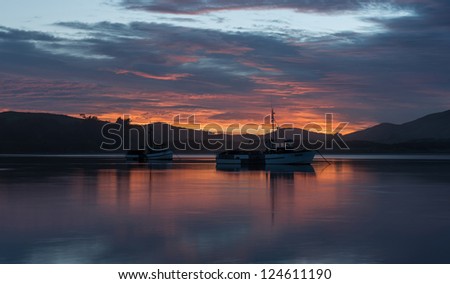 Beautiful landscape sunrise at sea from west coast, Waikawa Harbour, South island New Zealand