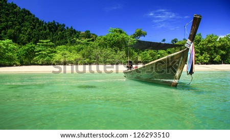 Long tail boats, Tropical beach, Andaman Sea, Thailand