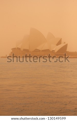 SYDNEY, NSW/AUSTRALIA-SEPTEMBER 23: on September 23, 2009  was The day have big sand storm cover all Sydney and Opera house. Made all area look like in the mist.