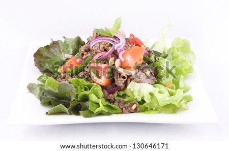 Thai beef salad, grill beef with salad.