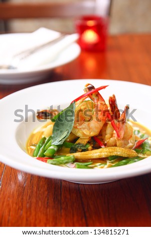 Green curry with prawn, Thai food.