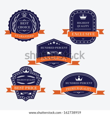 Set of quality labels with red ribbons