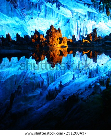 Multicolor Reed Flute cave in Guilin, Guangxi province of China